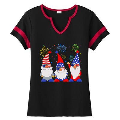 4th Of July Gnomes Patriotic American Flag Cute Gnome Ladies Halftime Notch Neck Tee