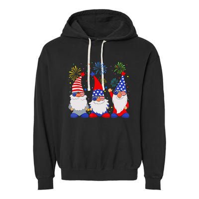 4th Of July Gnomes Patriotic American Flag Cute Gnome Garment-Dyed Fleece Hoodie