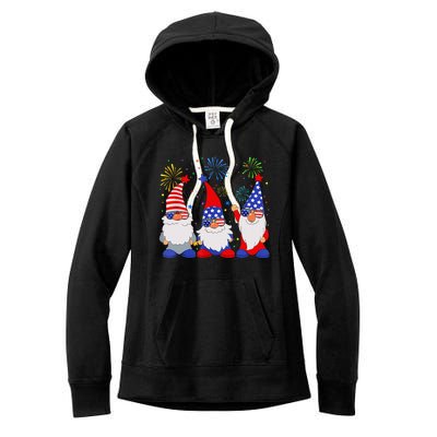 4th Of July Gnomes Patriotic American Flag Cute Gnome Women's Fleece Hoodie