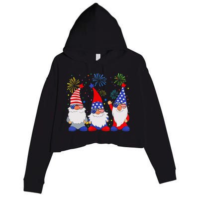 4th Of July Gnomes Patriotic American Flag Cute Gnome Crop Fleece Hoodie