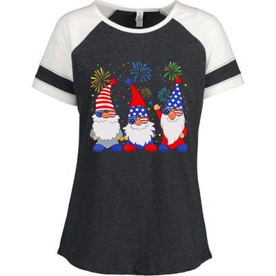 4th Of July Gnomes Patriotic American Flag Cute Gnome Enza Ladies Jersey Colorblock Tee