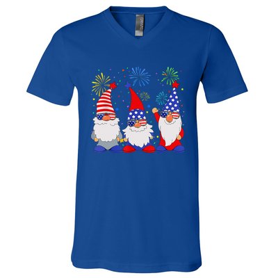 4th Of July Gnomes Patriotic American Flag Cute Gnome V-Neck T-Shirt