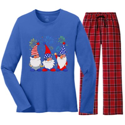 4th Of July Gnomes Patriotic American Flag Cute Gnome Women's Long Sleeve Flannel Pajama Set 