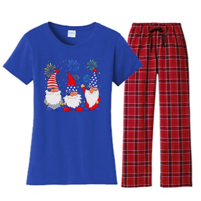 4th Of July Gnomes Patriotic American Flag Cute Gnome Women's Flannel Pajama Set