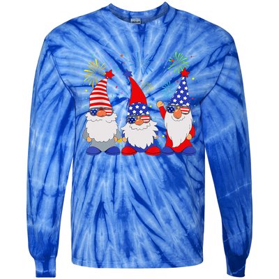 4th Of July Gnomes Patriotic American Flag Cute Gnome Tie-Dye Long Sleeve Shirt