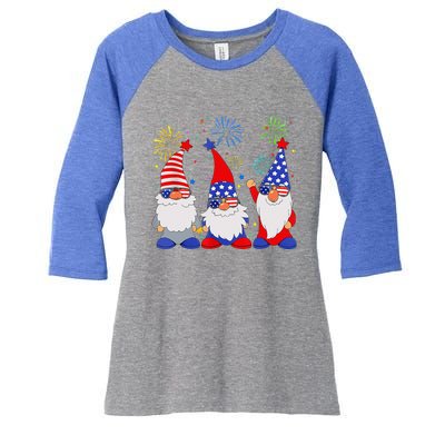 4th Of July Gnomes Patriotic American Flag Cute Gnome Women's Tri-Blend 3/4-Sleeve Raglan Shirt