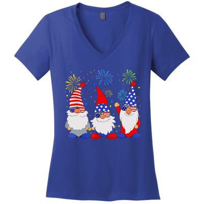 4th Of July Gnomes Patriotic American Flag Cute Gnome Women's V-Neck T-Shirt