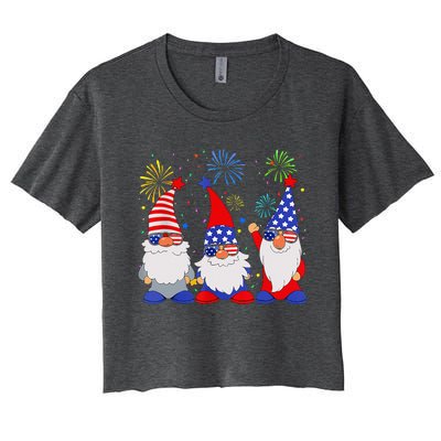 4th Of July Gnomes Patriotic American Flag Cute Gnome Women's Crop Top Tee