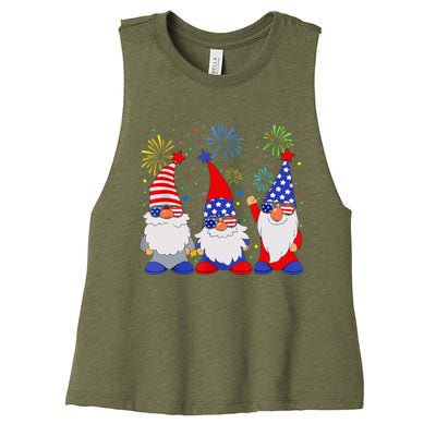 4th Of July Gnomes Patriotic American Flag Cute Gnome Women's Racerback Cropped Tank