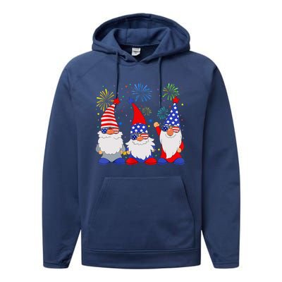 4th Of July Gnomes Patriotic American Flag Cute Gnome Performance Fleece Hoodie