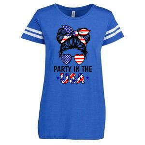 4th Of July American Flag Party In Usa Patriotic Messy Bun Teen Girl Gift Enza Ladies Jersey Football T-Shirt