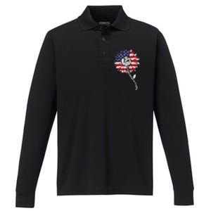 4th Of July Be Kind Sunflower Red White And Blue Performance Long Sleeve Polo