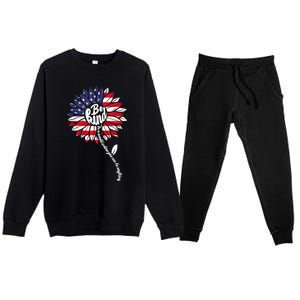 4th Of July Be Kind Sunflower Red White And Blue Premium Crewneck Sweatsuit Set