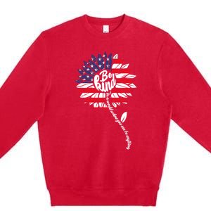 4th Of July Be Kind Sunflower Red White And Blue Premium Crewneck Sweatshirt