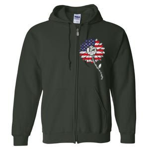 4th Of July Be Kind Sunflower Red White And Blue Full Zip Hoodie