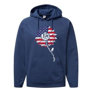 4th Of July Be Kind Sunflower Red White And Blue Performance Fleece Hoodie