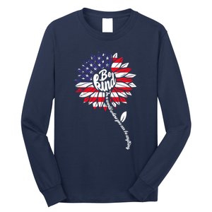 4th Of July Be Kind Sunflower Red White And Blue Long Sleeve Shirt