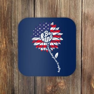 4th Of July Be Kind Sunflower Red White And Blue Coaster