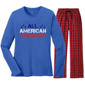 4th Of July Gift All American Dude Gift Women's Long Sleeve Flannel Pajama Set 