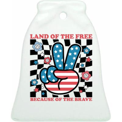 4th Of July Retro Land Of The Free Because Of The Brave Gift Ceramic Bell Ornament