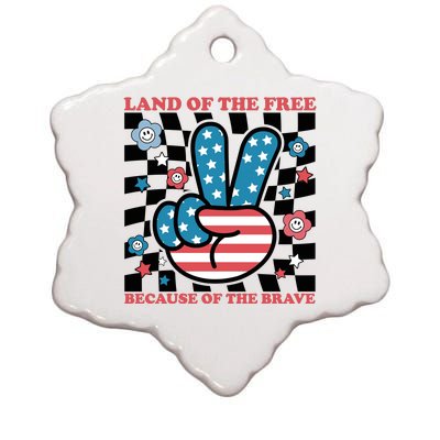 4th Of July Retro Land Of The Free Because Of The Brave Gift Ceramic Star Ornament