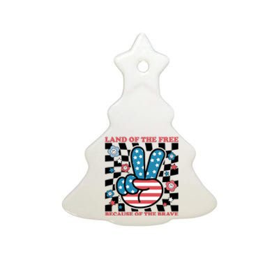 4th Of July Retro Land Of The Free Because Of The Brave Gift Ceramic Tree Ornament