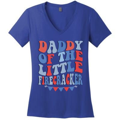 4th Of July Birthday Dad Daddy Of The Little Firecracker T Gift Women's V-Neck T-Shirt