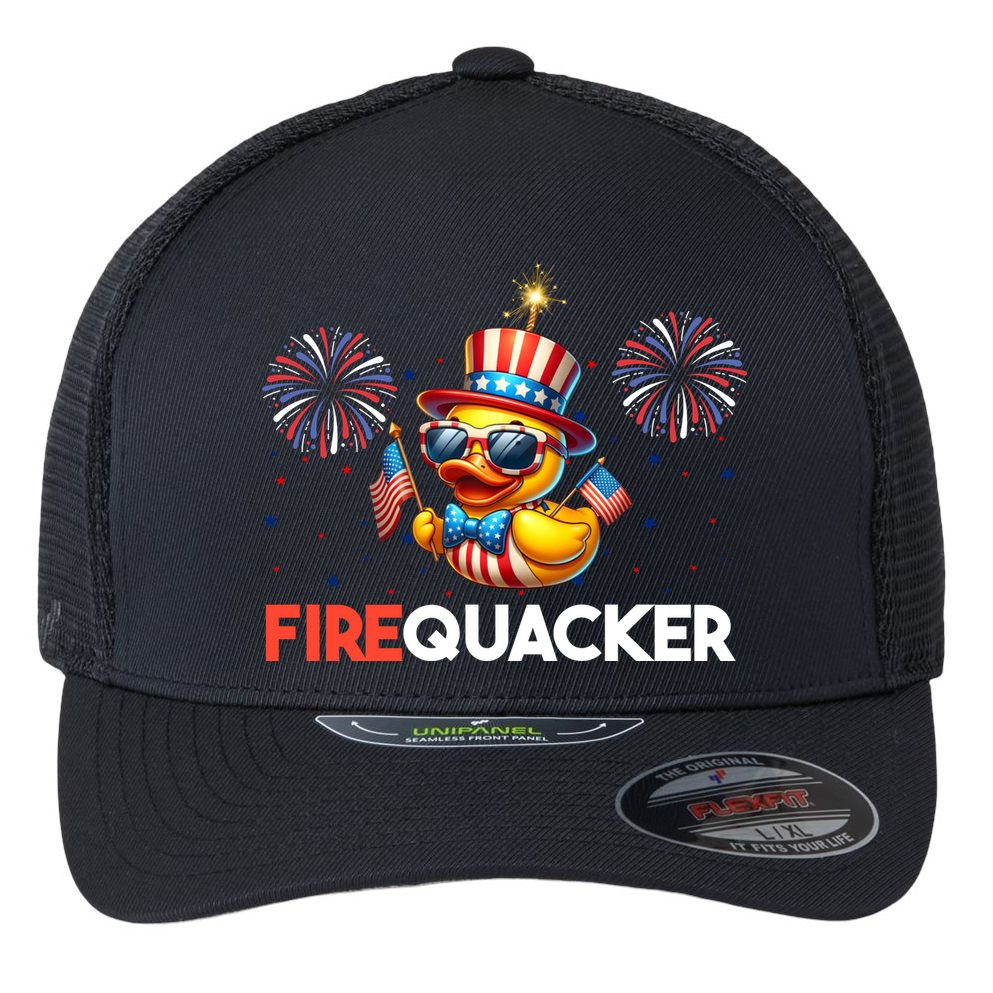 4th Of July Cute Duck Firequacker Patriotic Funny Flexfit Unipanel Trucker Cap