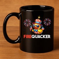 4th Of July Cute Duck Firequacker Patriotic Funny 11oz C Handle Ceramic Mug
