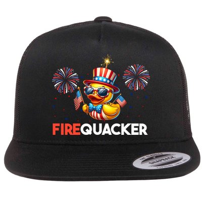 4th Of July Cute Duck Firequacker Patriotic Funny Flat Bill Trucker Hat