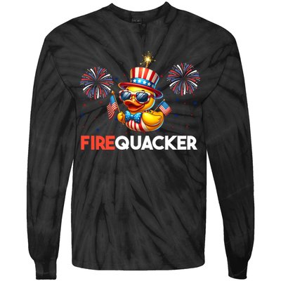 4th Of July Cute Duck Firequacker Patriotic Funny Tie-Dye Long Sleeve Shirt