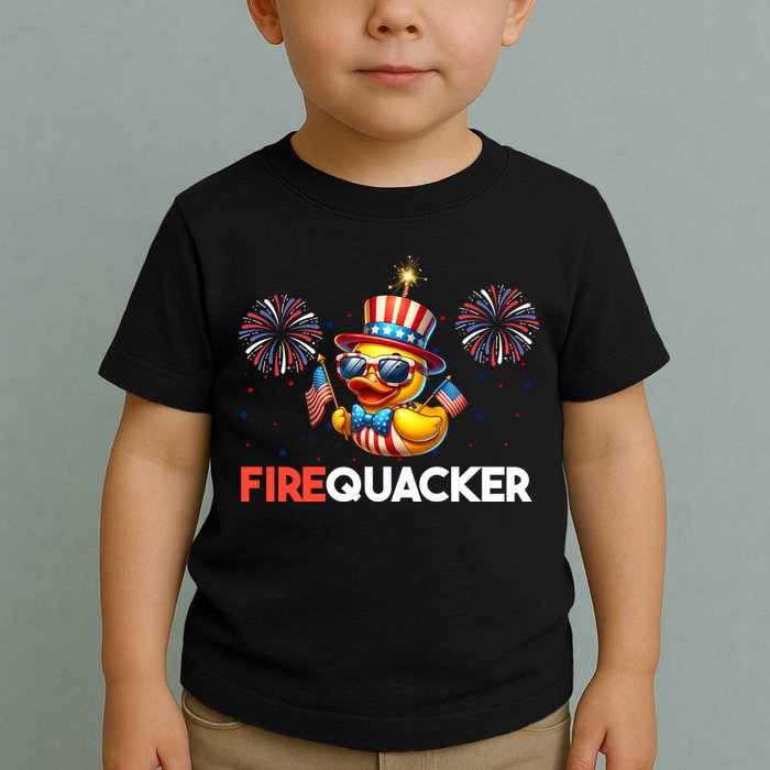 4th Of July Cute Duck Firequacker Patriotic Funny Toddler T-Shirt