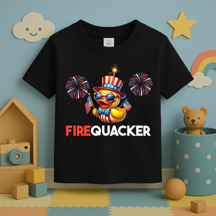 4th Of July Cute Duck Firequacker Patriotic Funny Toddler T-Shirt