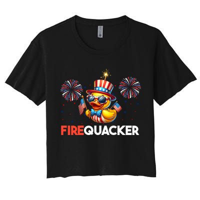 4th Of July Cute Duck Firequacker Patriotic Funny Crop Top
