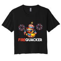 4th Of July Cute Duck Firequacker Patriotic Funny Crop Top