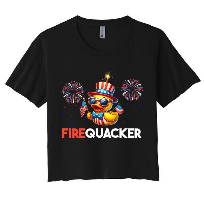 4th Of July Cute Duck Firequacker Patriotic Funny Crop Top