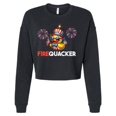 4th Of July Cute Duck Firequacker Patriotic Funny Cropped Pullover Crew