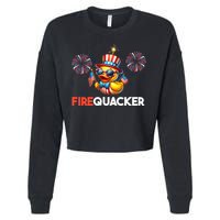 4th Of July Cute Duck Firequacker Patriotic Funny Cropped Pullover Crew