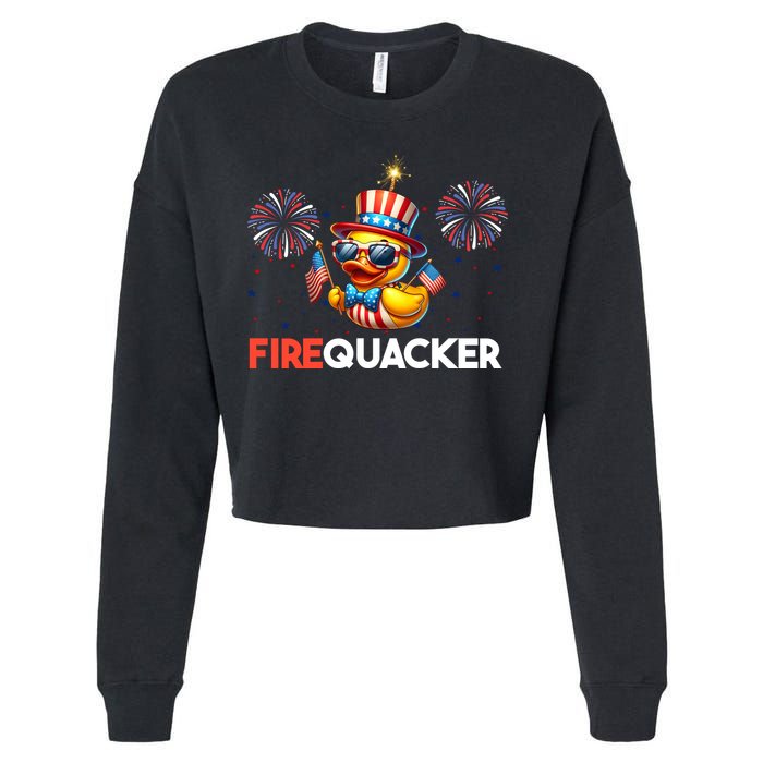 4th Of July Cute Duck Firequacker Patriotic Funny Cropped Pullover Crew