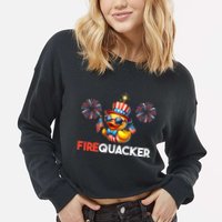 4th Of July Cute Duck Firequacker Patriotic Funny Cropped Pullover Crew
