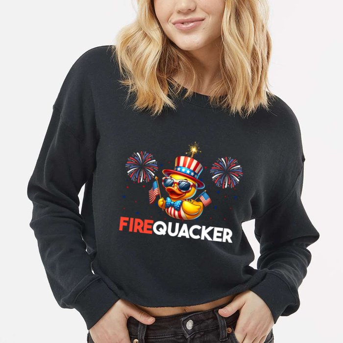 4th Of July Cute Duck Firequacker Patriotic Funny Cropped Pullover Crew