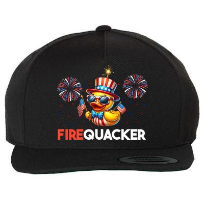 4th Of July Cute Duck Firequacker Patriotic Funny Wool Snapback Cap