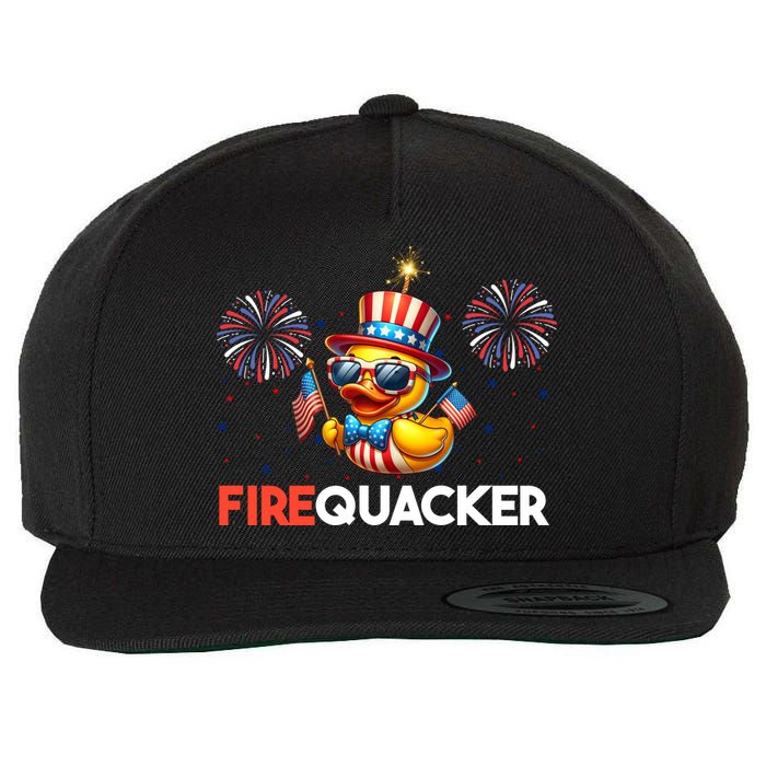 4th Of July Cute Duck Firequacker Patriotic Funny Wool Snapback Cap