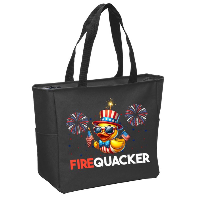 4th Of July Cute Duck Firequacker Patriotic Funny Zip Tote Bag