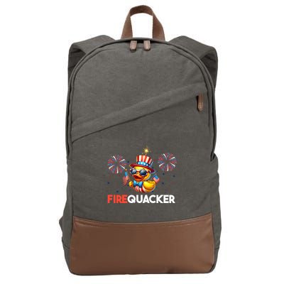 4th Of July Cute Duck Firequacker Patriotic Funny Cotton Canvas Backpack