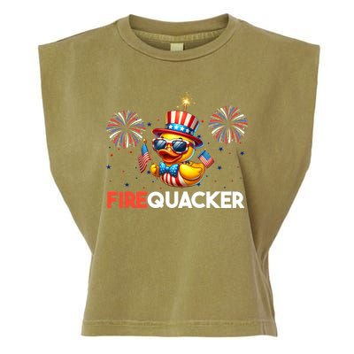 4th Of July Cute Duck Firequacker Patriotic Funny Garment-Dyed Women's Muscle Tee