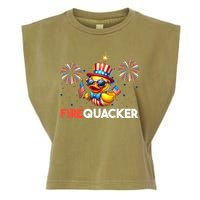 4th Of July Cute Duck Firequacker Patriotic Funny Garment-Dyed Women's Muscle Tee