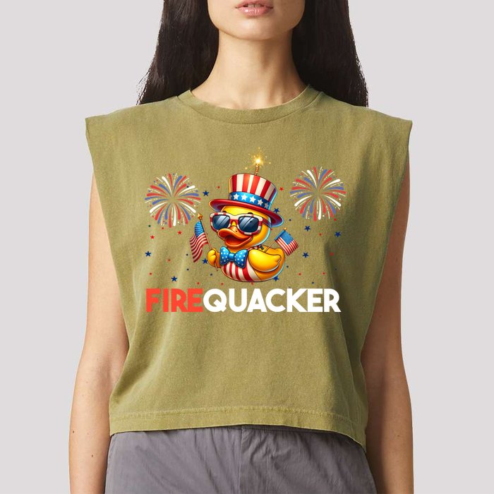 4th Of July Cute Duck Firequacker Patriotic Funny Garment-Dyed Women's Muscle Tee