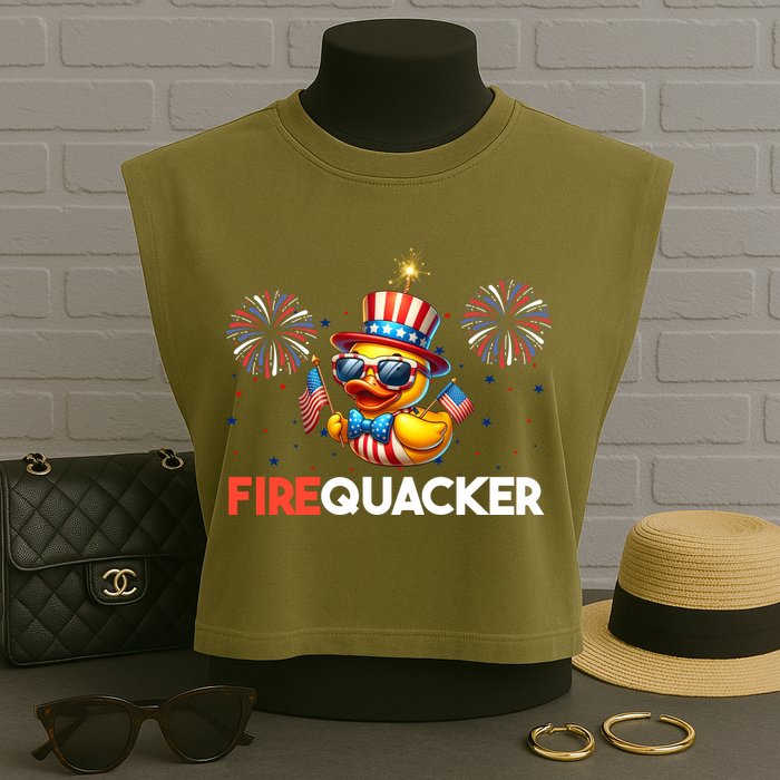 4th Of July Cute Duck Firequacker Patriotic Funny Garment-Dyed Women's Muscle Tee