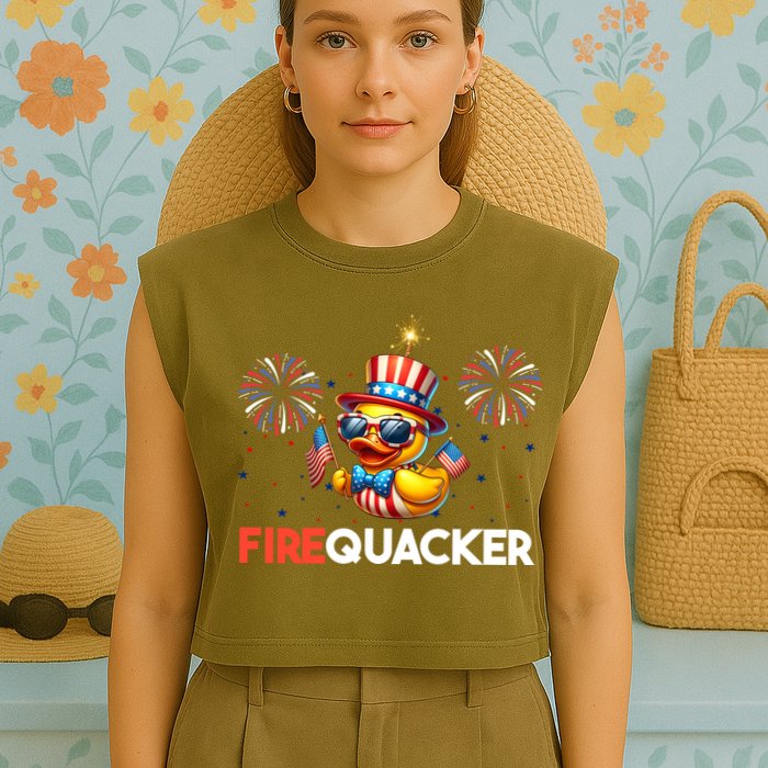 4th Of July Cute Duck Firequacker Patriotic Funny Garment-Dyed Women's Muscle Tee